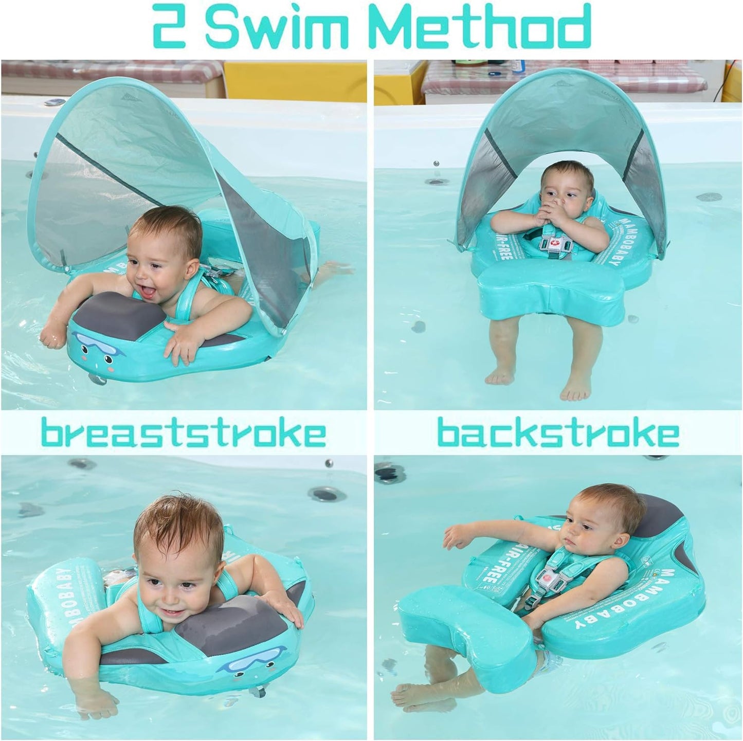 Mambobaby Non-Inflatable Solid Baby Float with Canopy Deluxe Edition