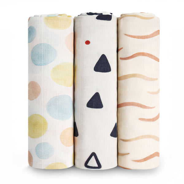 Bamboo Cotton Swaddle Blankets 3-Pack