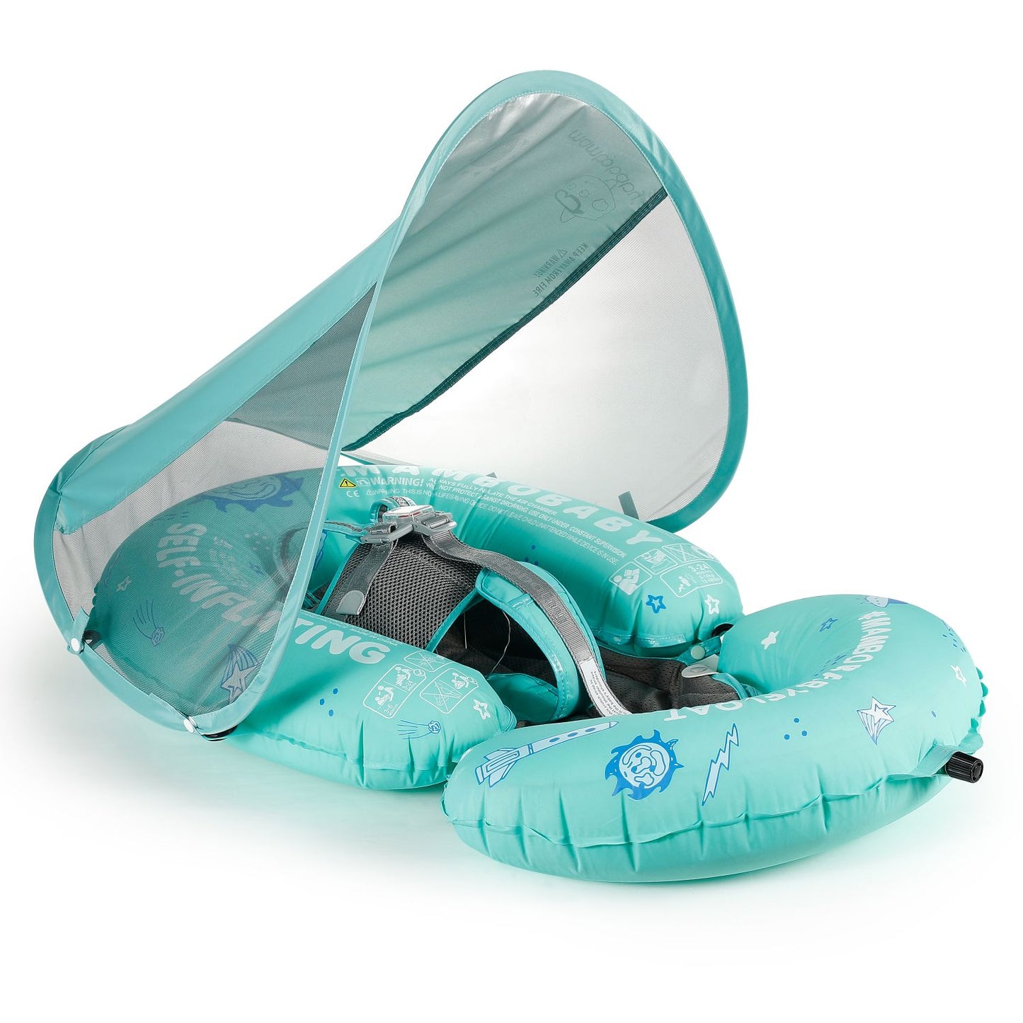 Mambobaby Self-Inflating Swimming Ring with Sun Canopy