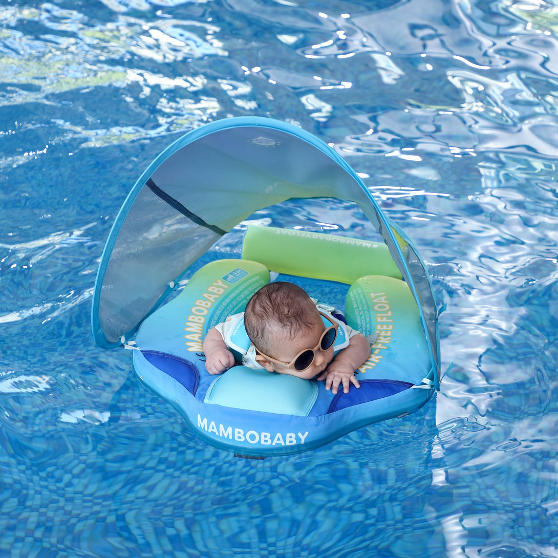 Mambobaby Float Deluxe Rainbow Blue Baby Swim with Canopy – Mambobaby Shop