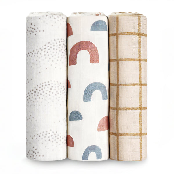 Bamboo Cotton Swaddle Blankets 3-Pack