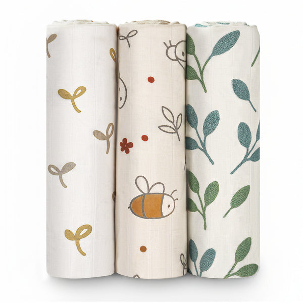 Bamboo Cotton Swaddle Blankets 3-Pack